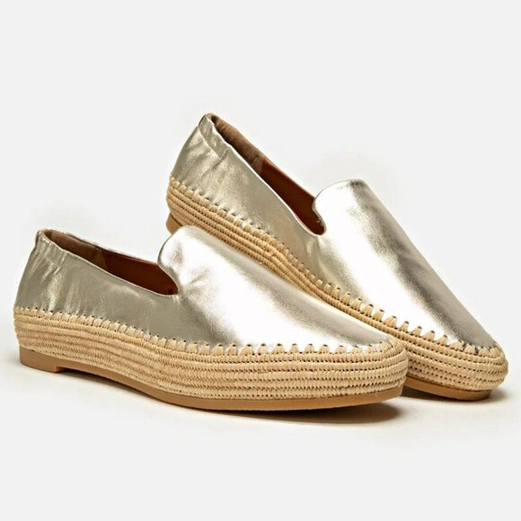 Clergerie Irmis2 Women's Gold Leather Espadrille Flats Size 8 (MSRP $345) - Picture 1 of 12